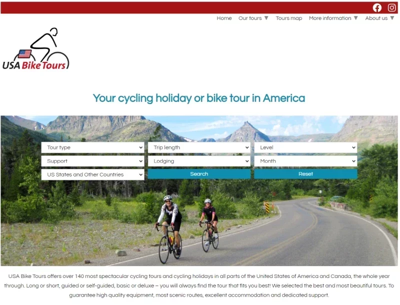 home page USA Bike Tours