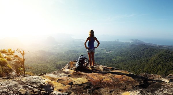 Hiker standing on a ridge