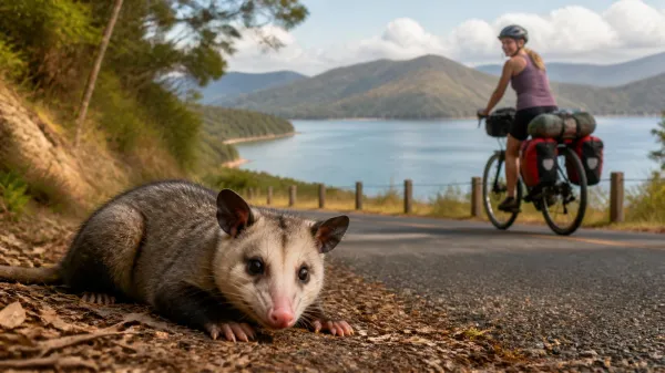 Cyclist and a possum